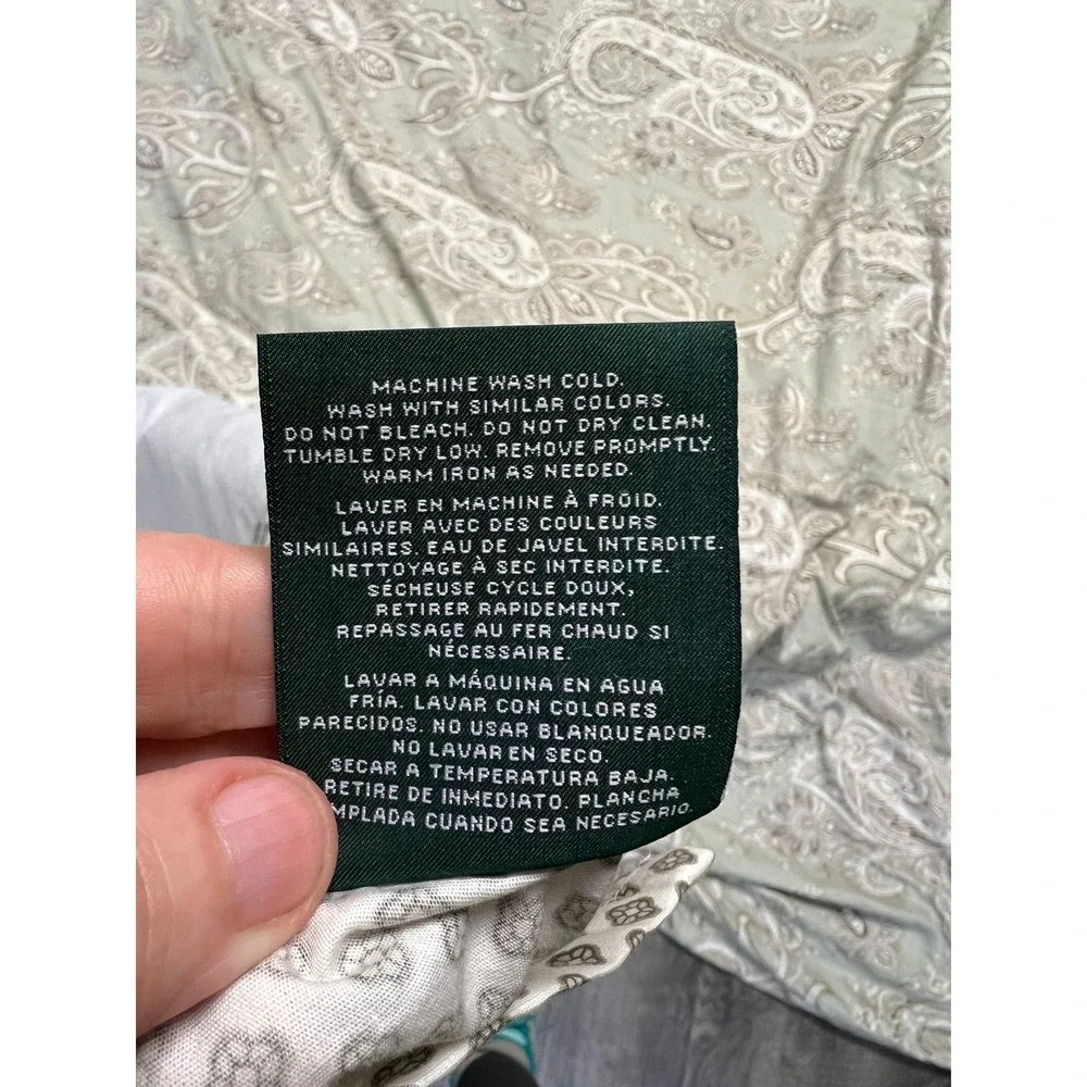 Ralph Lauren Home Comforter Set Full Queen  Green Paisley Cotton 3pc Reversible
